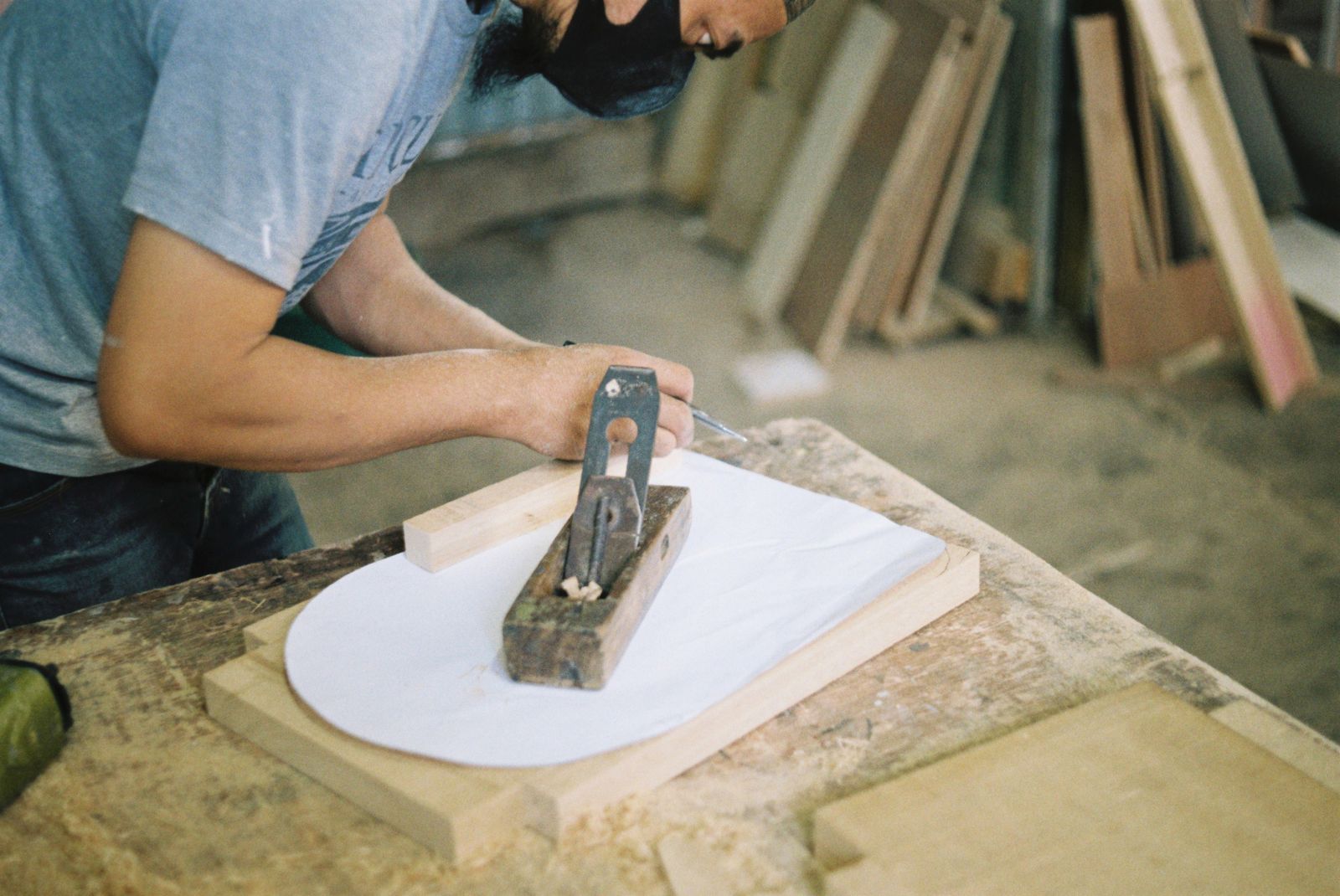 Marking out a timber joint by hand
