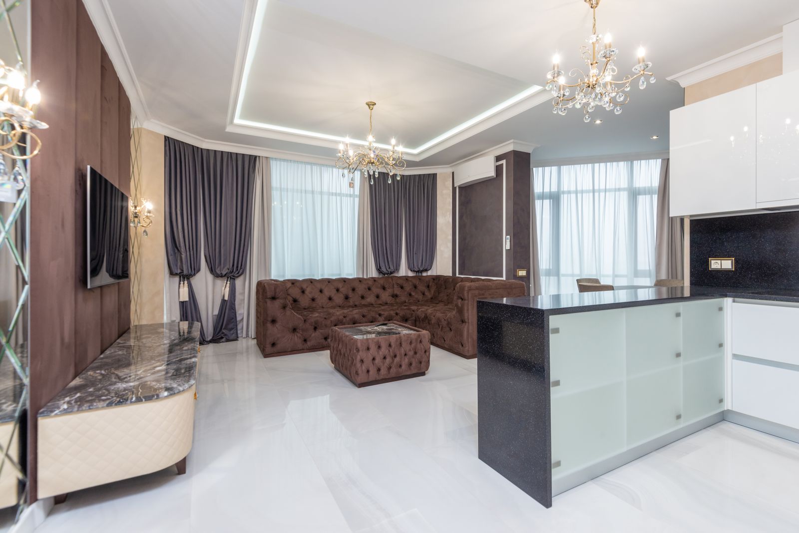 Bespoke sofa and cabinetry in a design-led Dubai interior